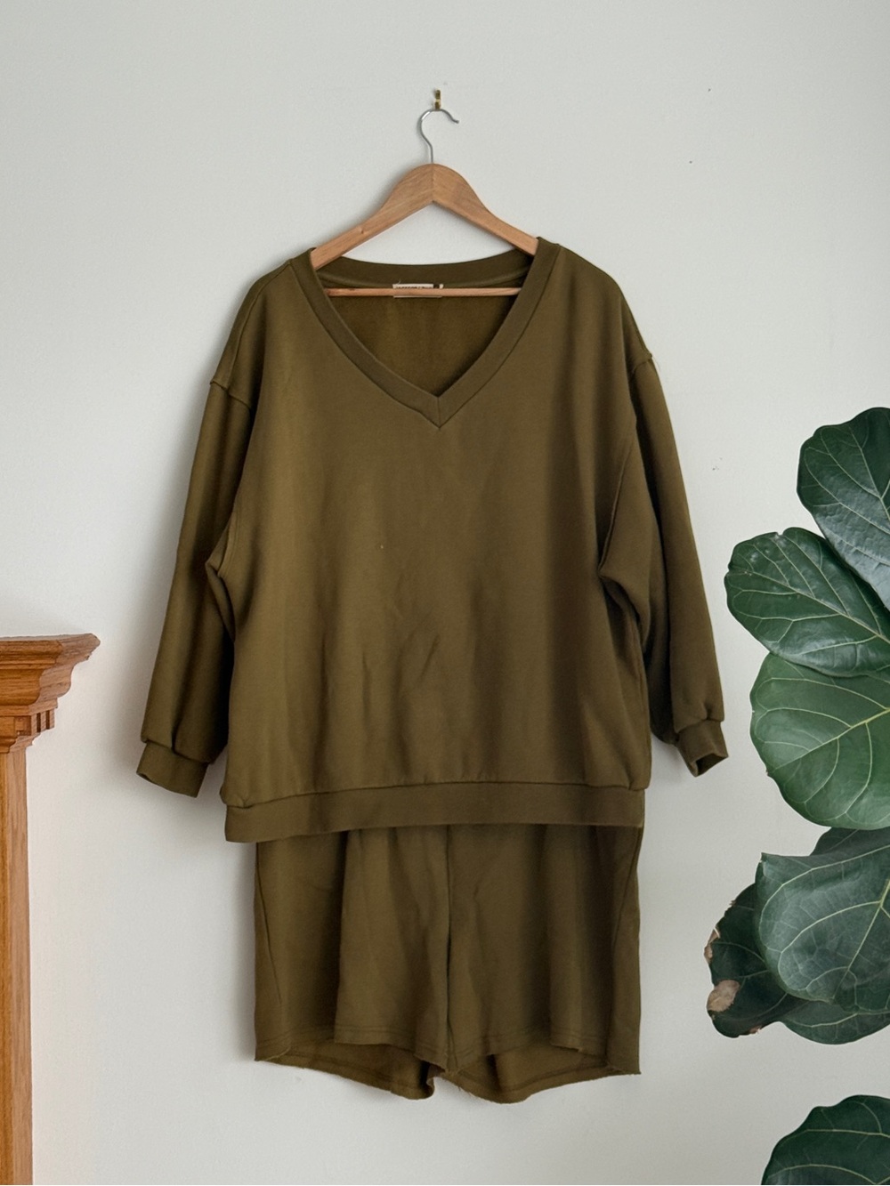 Jackson Rowe Olive Green V‑Neck Sweatshirt and shorts